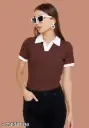 Chic Ribbed Knit Contrast Collar Polo Top