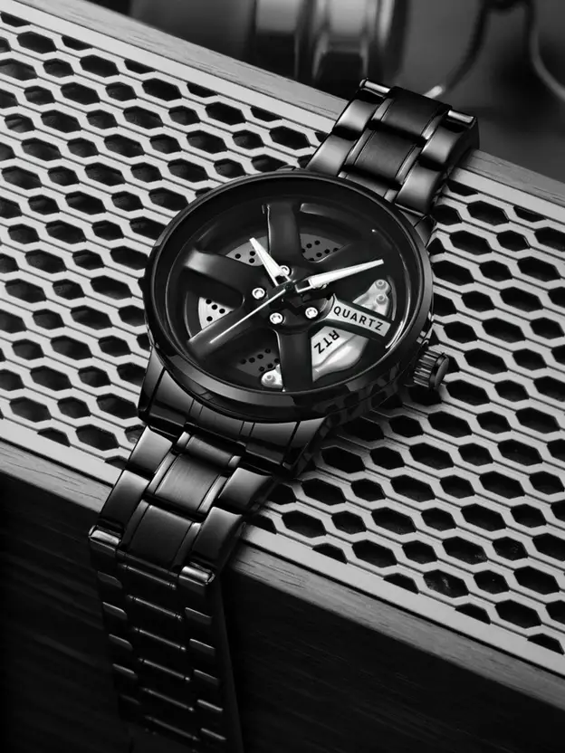 3D Rotating Spinning Quartz Rim Car Wheel es Analog Watch - For Men Wheel Watch
