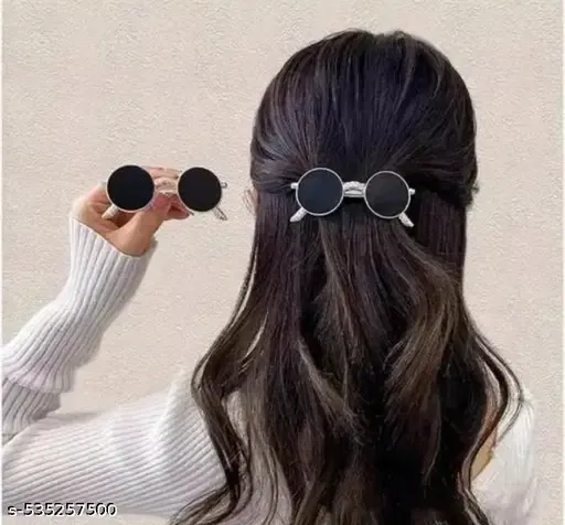 Vintage Sunglasses Hair Clip Pins Sunglasses Shape Hair Barrette Silver Ponytail Holder Hairclips Metal Glasses Hairpins Clip Cute Hair Accessories for Women and Girls Headdress ( Pack of 1 )