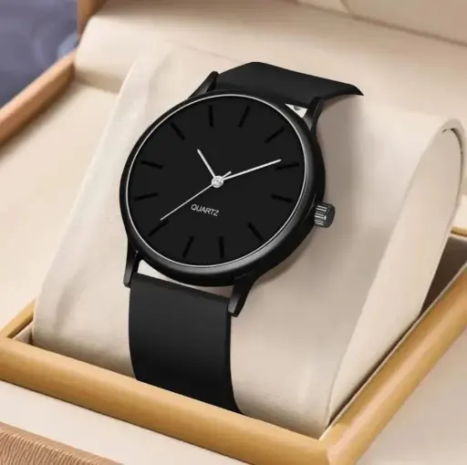 Men's Minimalist All-Black Quartz Analog Watch
