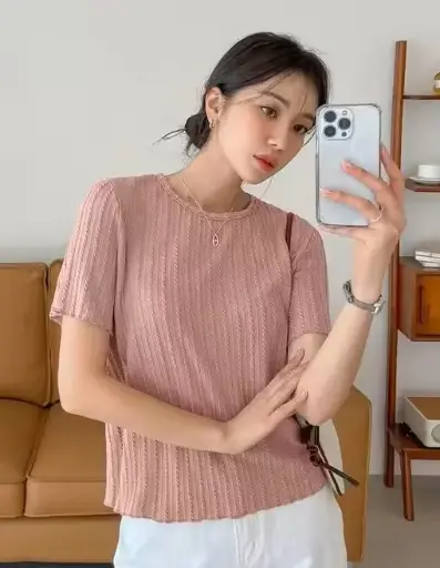 Korean Style Self-Design Lycra Short Sleeve T-Shirt for Women