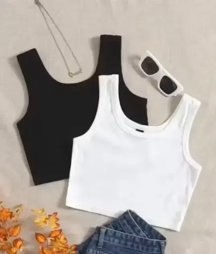 Stylish Ribbed Crop Tank Top for Women | Sleeveless Summer Wear (Black & White)