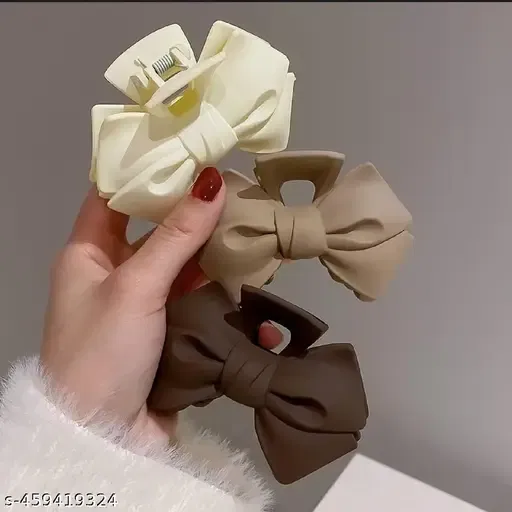 Bow style clutcher hair clip pack of 3 pcs Multicolor color Abs Plastic for women and girls Pack of 3