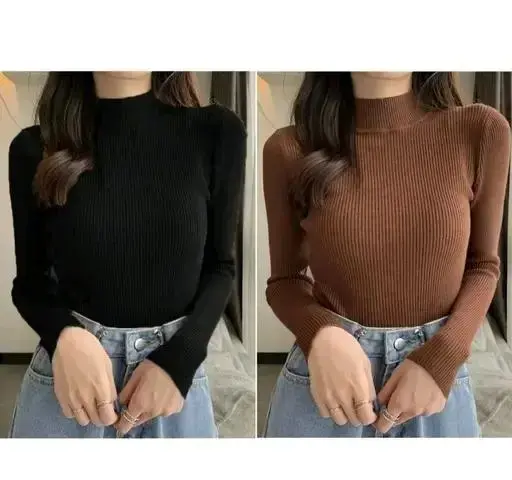 Girls' Hi-Neck Full Sleeve Cotton Blend Top Combo