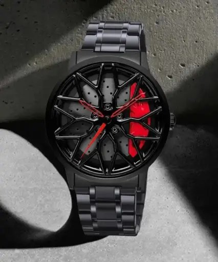 Car wheel watch | Spinning watch | Roatating watch | Gyro watch | Red watch Analog Watch - For Men Spinning car wheel rotating gyro red watch
